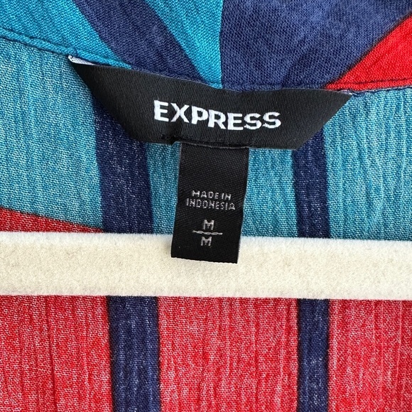 Express Colorblock Tie Waist Blouse, Red/Blue/Yellow/Orange, Size Medium - Picture 8 of 16
